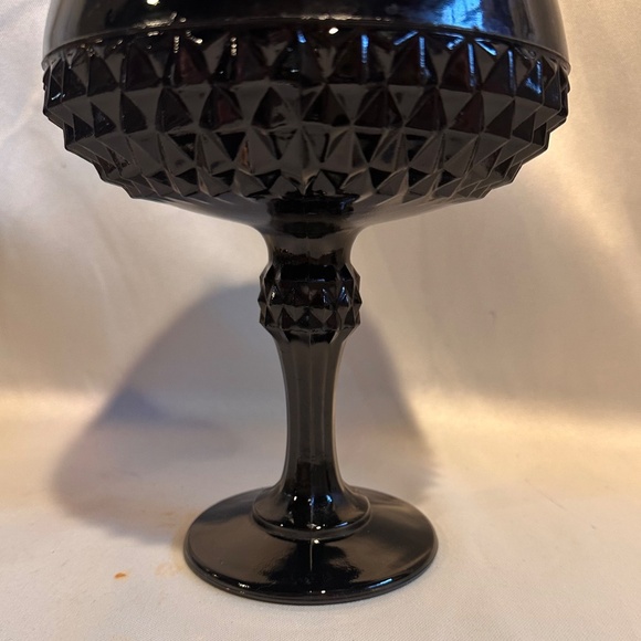 Mid-Century Black Diamond Point Tall Candy Dish with Lid - Picture 4 of 4